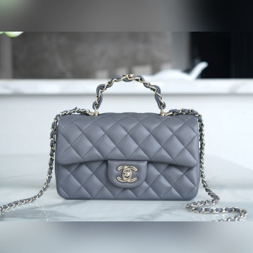 頂級進口原廠皮Chanel 23k 秋冬新款 雙C 手柄CF 深灰色