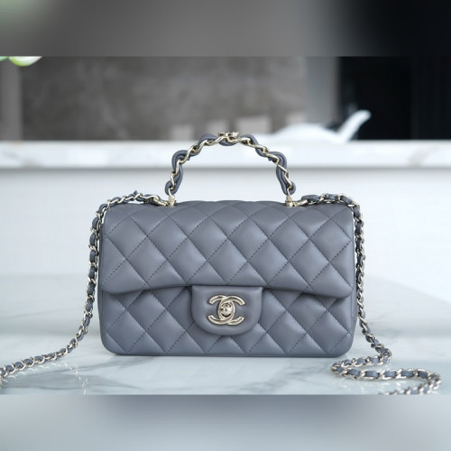 頂級進口原廠皮Chanel 23k 秋冬新款 雙C 手柄CF 深灰色