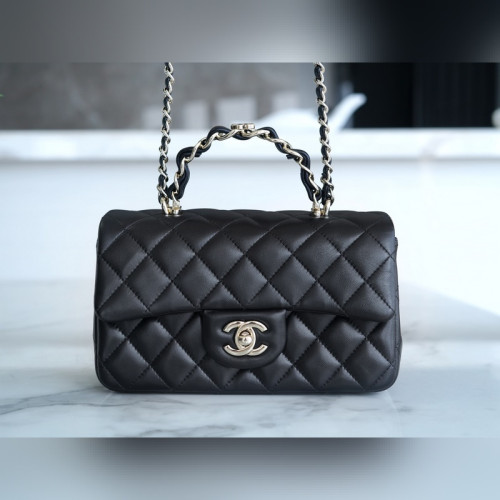 頂級進口原廠皮Chanel 23k 秋冬新款 雙C 手柄CF 黑色