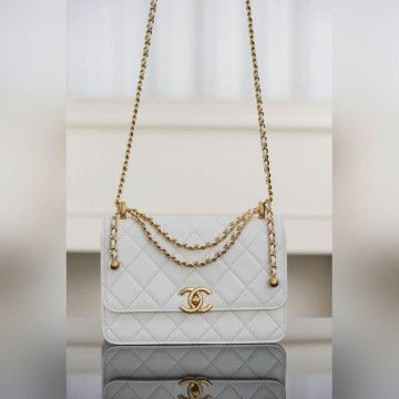 頂級進口原廠皮 CHANEL 25s 原廠小牛皮 雙金球22cm 白色