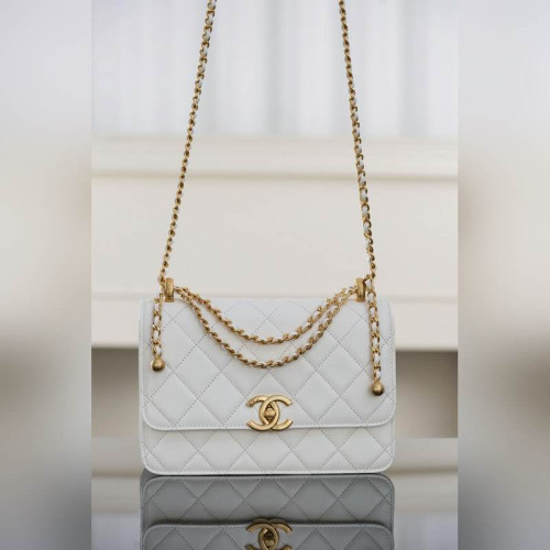 頂級進口原廠皮 CHANEL 25s 原廠小牛皮 雙金球22cm 白色