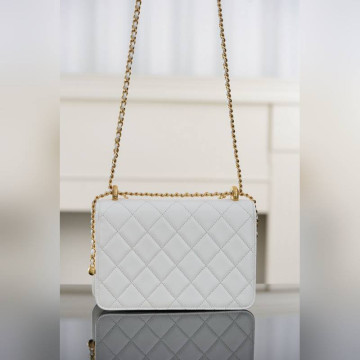 頂級進口原廠皮 CHANEL 25s 原廠小牛皮 雙金球22cm 白色