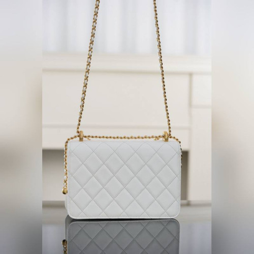 頂級進口原廠皮 CHANEL 25s 原廠小牛皮 雙金球22cm 白色