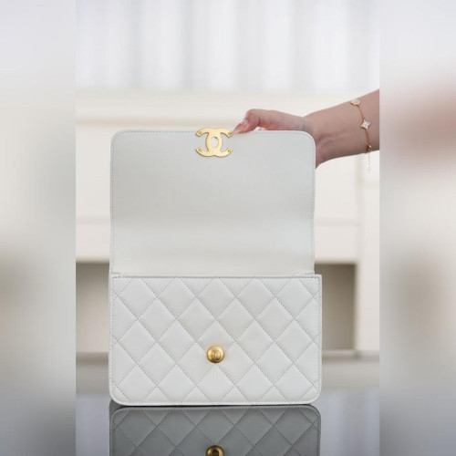 頂級進口原廠皮 CHANEL 25s 原廠小牛皮 雙金球22cm 白色