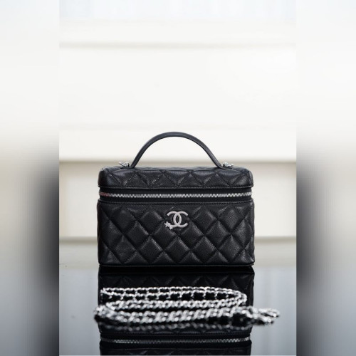 頂級進口原廠皮Chanel 25B 星星鑽扣LP盒子包 黑銀