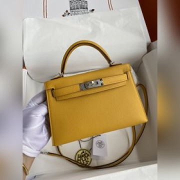二代Mini Kelly 19cm 進口Epsom皮 琥珀黃 銀扣