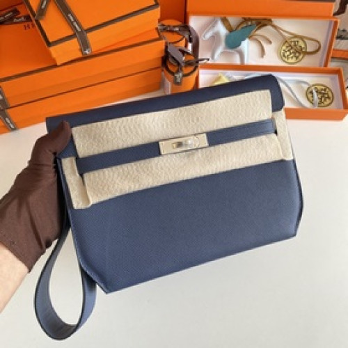 Kelly Depeches 25cm 手包/挎包 epsom 皮 寶石藍 銀扣