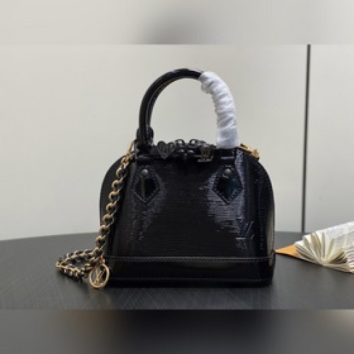 M14339黑色漆皮 鍊條水波紋貝殼包 Alma Mini LV&I 手袋 LV