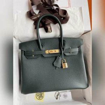 需定做 手縫 Birkin 30cm 進口山羊皮 松柏綠 金扣