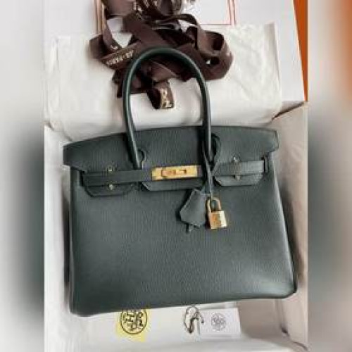 需定做 手縫 Birkin 30cm 進口山羊皮 松柏綠 金扣