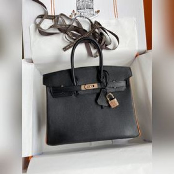 需定做 手縫 Birkin 25cm 進口山羊皮 黑色拼火焰橙 玫瑰金扣