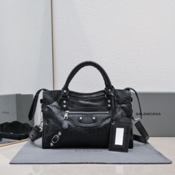 Balenciaga經典機車包爆裂羊皮30 cm黑色網銀