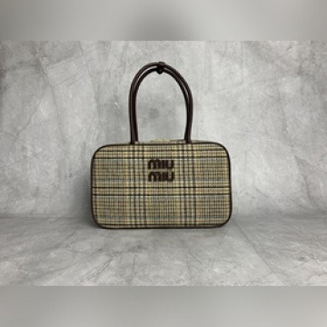 5BB117(格子棕) MiuMIUMIU新品千鳥格公文包，時尚與經典的完全融合