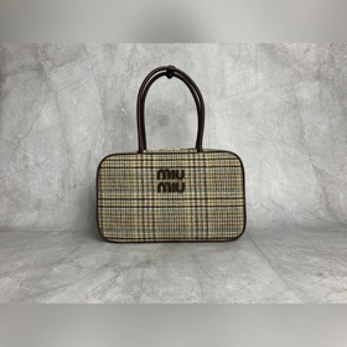 5BB117(格子棕) MiuMIUMIU新品千鳥格公文包，時尚與經典的完全融合
