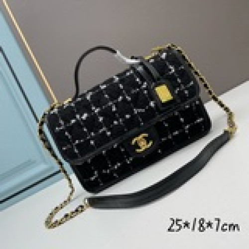 進口方格羊毛呢料  chanel c小方包毛呢鍊條手提包 2023新款将時裝秀材