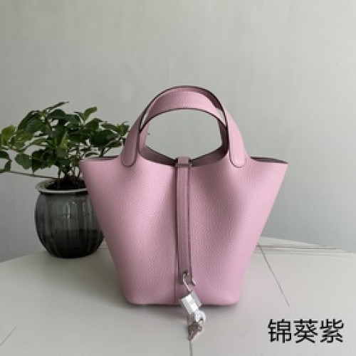 Picotin 菜籃子 錦葵紫銀扣18cm，進口TC小牛皮，純手縫蜜蠟線，全鋼亮