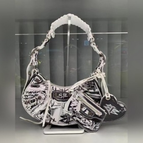 [小號]白色塗鴉 Balenciag Le Cagole半月牙腋下包斜挎包 緻敬