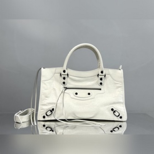 Balenciaga city 中號白色，黑扣 經典機車包 巴黎世家最具标志性手