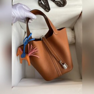 現貨：菜籃子Picotin...18-22cm 進口TC皮 金棕 金銀扣