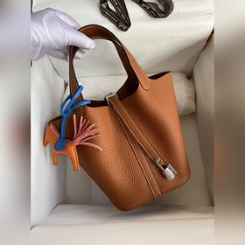 現貨：菜籃子Picotin...18-22cm 進口TC皮 金棕 金銀扣