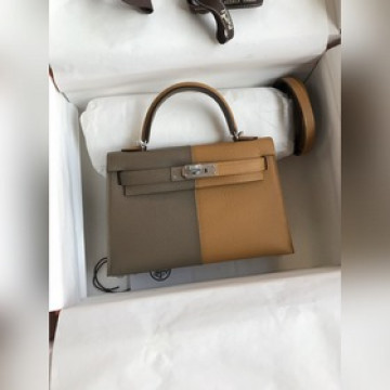 手縫 三拼二代Mini Kelly 19cm 進口Epsom皮 大象灰/芝麻色/