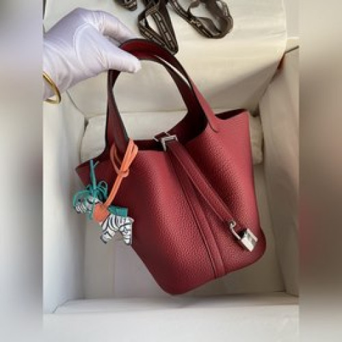 現貨：菜籃子Picotin...18-22cm 進口TC皮 棗紅 金銀扣