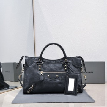Balenciaga經典機車包爆裂羊皮38 cm深灰網金釘