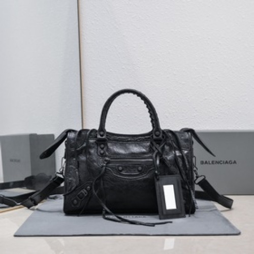 Balenciaga經典機車包爆裂羊皮30 cm黑色黑釘
