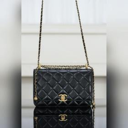頂級進口原廠皮 所見即所得！  Chanel 25s 雙金珠鍊條woc 黑金