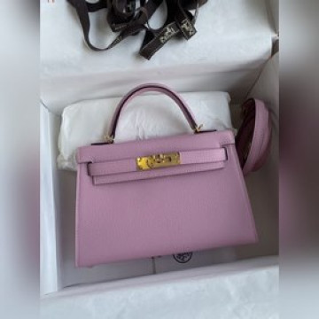 手縫 二代Mini Kelly 19cm 進口Epsom皮 錦葵紫 金扣