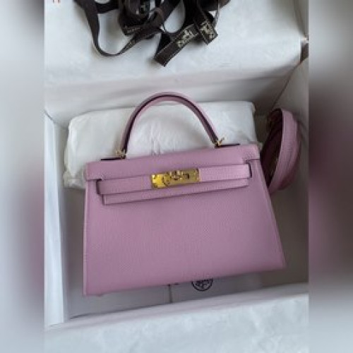 手縫 二代Mini Kelly 19cm 進口Epsom皮 錦葵紫 金扣