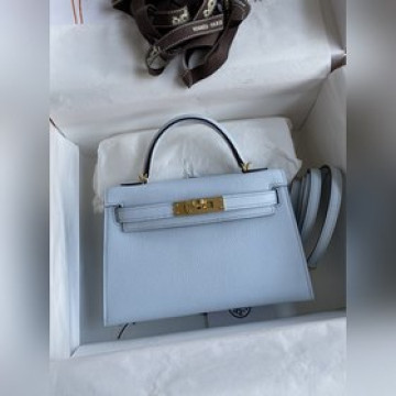 手縫 二代Mini Kelly 19cm 進口Epsom皮 霧霾藍 金扣