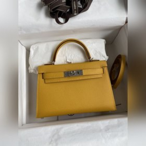 手縫 二代Mini Kelly 19cm 進口Epsom皮 琥珀黃 銀扣