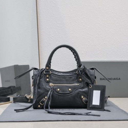 Balenciaga經典機車包爆裂羊皮24 cm 深灰金釘