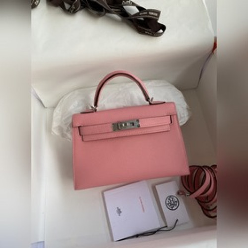 二代mini kelly 19cm 進口epsom皮 奶昔粉 銀扣