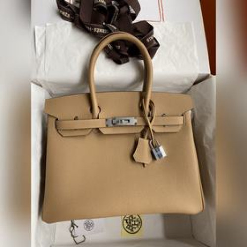 手縫 Birkin 30cm 進口Togo皮 奶茶色 銀扣