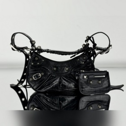 油蠟黑，銀扣 Xs號 Balenciag Le Cagole半月牙腋下包餃子包