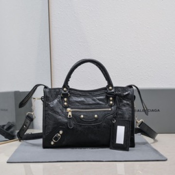 Balenciaga經典機車包爆裂羊皮30 cm黑色網金