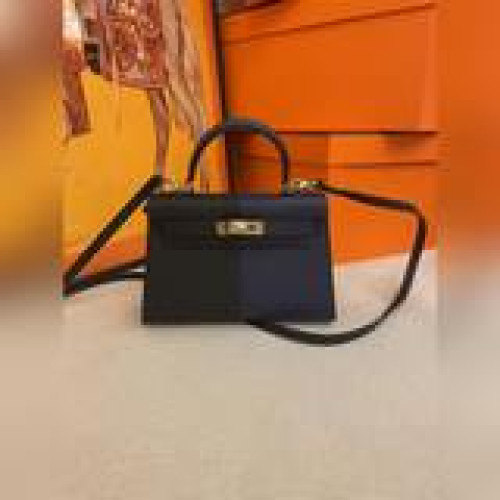 kelly 凱莉 . mini對版19cm 黑色拼午夜藍   epsom｜e