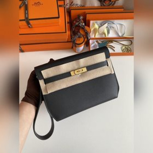 Kelly Depeches 25cm 手包/挎包 epsom 皮 黑色 金扣