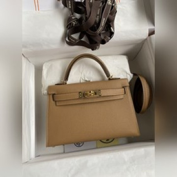 手縫 二代Mini Kelly 19cm 進口Epsom皮 餅幹色 金扣