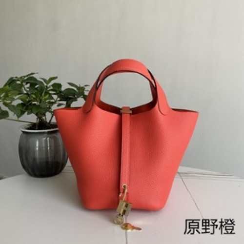 Picotin 菜籃子 原野橙金扣18cm，進口TC小牛皮，純手縫蜜蠟線，全鋼鍍