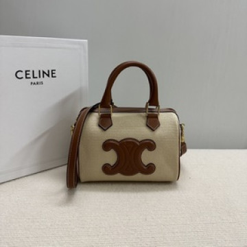 正品級 新品上線CELINE 小號标志織布牛皮革波士頓包TRIOMPHE C