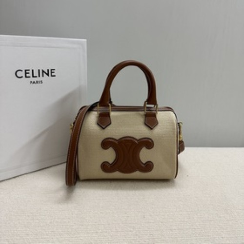 正品級 新品上線CELINE 小號标志織布牛皮革波士頓包TRIOMPHE C