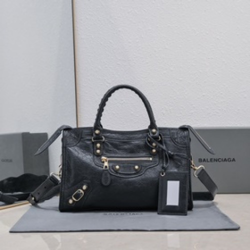 Balenciaga經典機車包爆裂羊皮30 cm深灰網金