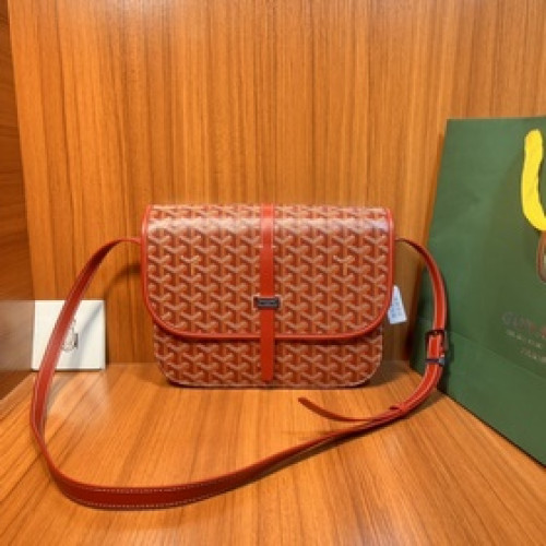 頂級進口原廠皮免稅版本大號GOYARD新款郵差包 酒紅色 GOYARD LOG