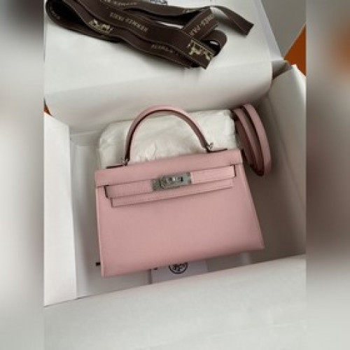 二代Mini Kelly 19cm 進口Epsom皮 3Q粉 銀扣