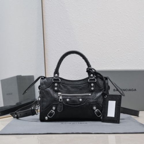 Balenciaga經典機車包爆裂羊皮24 cm 黑色網銀