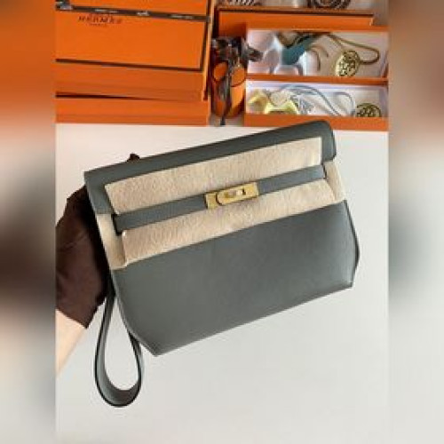 Kelly Depeches 25cm 手包/挎包 epsom 皮 杏仁綠 金扣