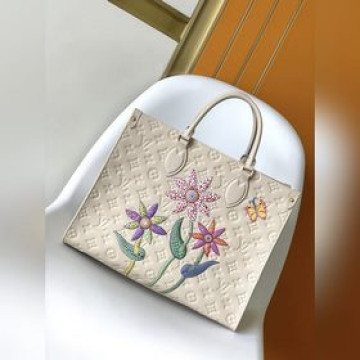 M46416黑色 米白 花朵 ，新款，全皮四方包媽咪袋系列 On the go